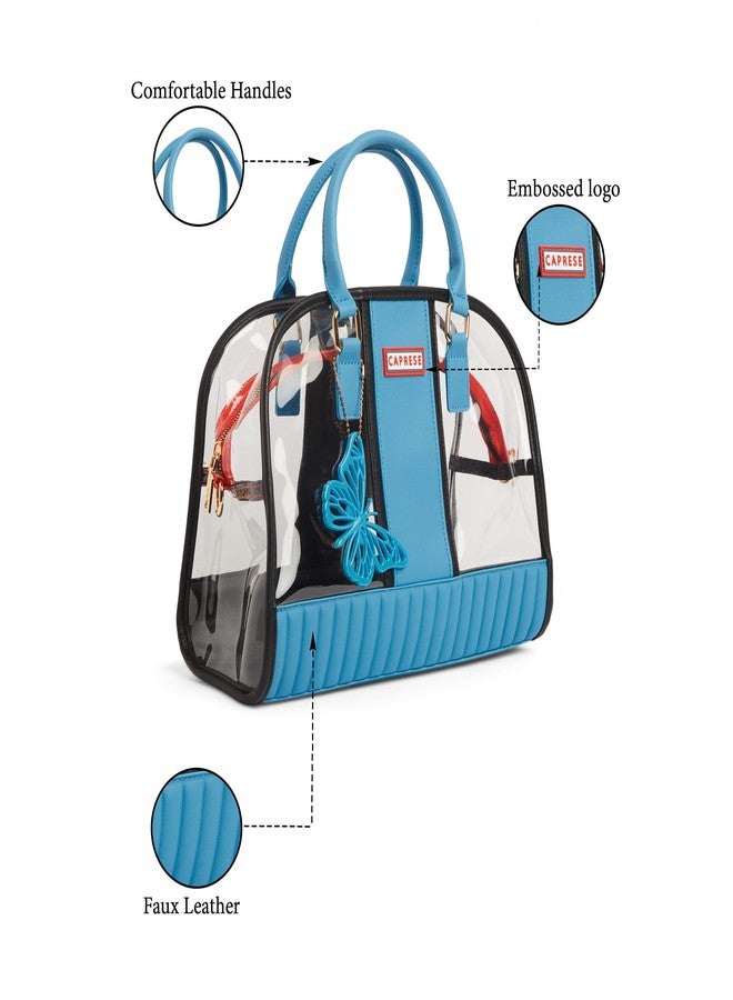 Caprese Madonna Satchel Bag Large | Stylish Transparent Handbag with Butterfly Charm for Women with Adjustable & Detachable Sling Strap, Top-Handles & Zip Closure | Perfect for Casual Use (Blue) - Image 3